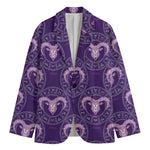 Purple Aries Zodiac Pattern Print Men's Cotton Blazer