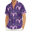 Purple Aries Zodiac Pattern Print Men's Deep V-Neck Shirt