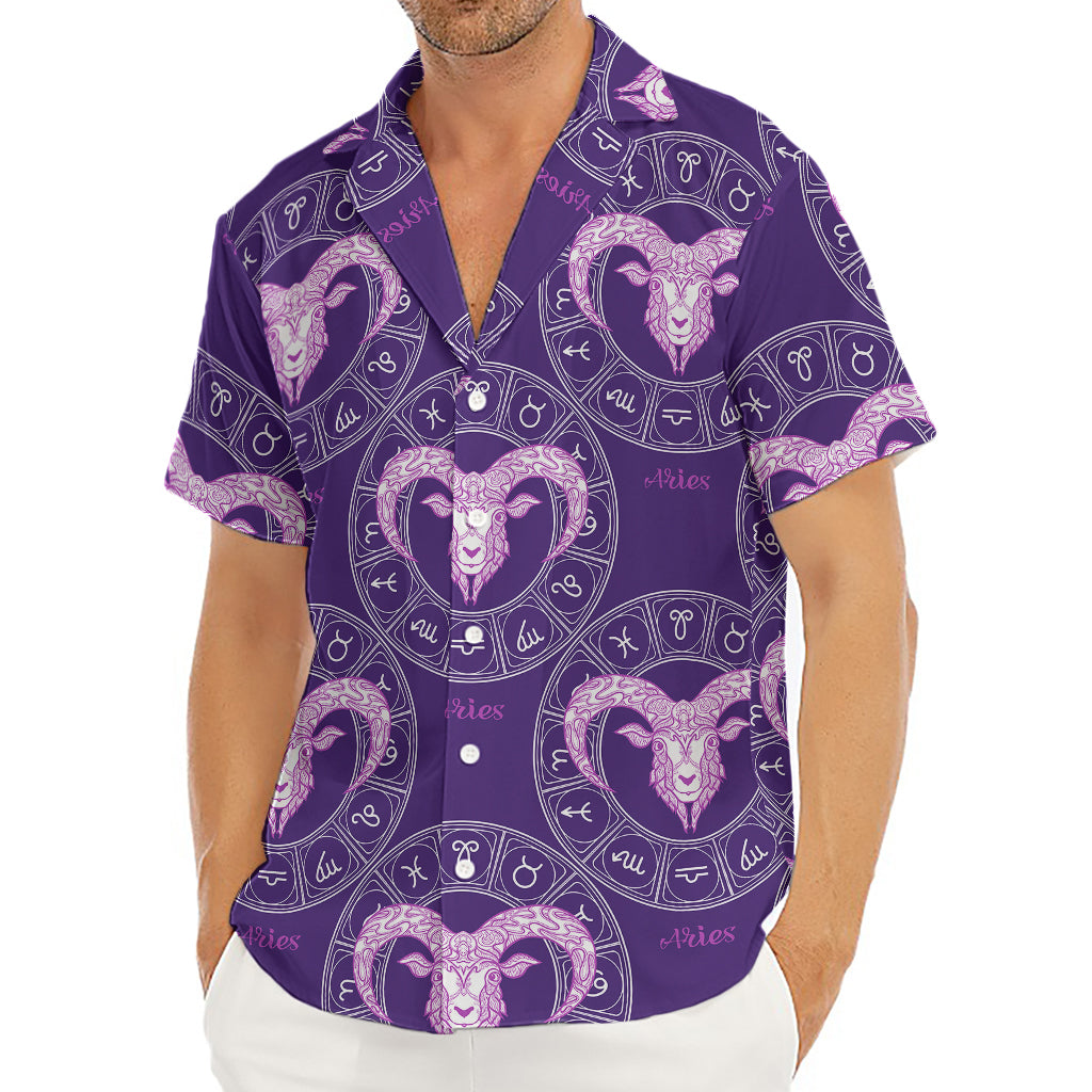 Purple Aries Zodiac Pattern Print Men's Deep V-Neck Shirt