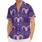 Purple Aries Zodiac Pattern Print Men's Deep V-Neck Shirt