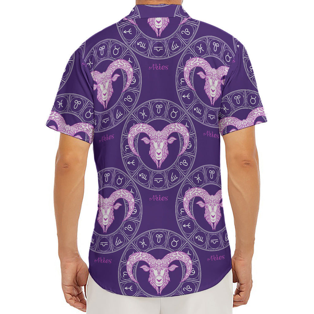 Purple Aries Zodiac Pattern Print Men's Deep V-Neck Shirt
