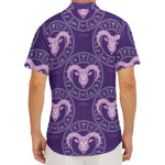 Purple Aries Zodiac Pattern Print Men's Deep V-Neck Shirt