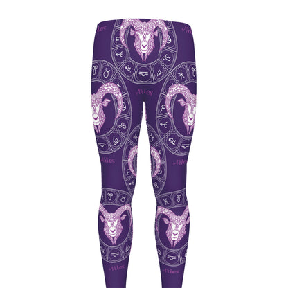 Purple Aries Zodiac Pattern Print Men's leggings
