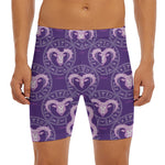Purple Aries Zodiac Pattern Print Men's Long Boxer Briefs