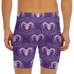 Purple Aries Zodiac Pattern Print Men's Long Boxer Briefs