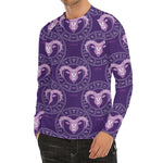 Purple Aries Zodiac Pattern Print Men's Long Sleeve Rash Guard
