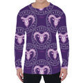 Purple Aries Zodiac Pattern Print Men's Long Sleeve T-Shirt