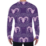 Purple Aries Zodiac Pattern Print Men's Long Sleeve T-Shirt
