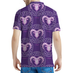 Purple Aries Zodiac Pattern Print Men's Polo Shirt