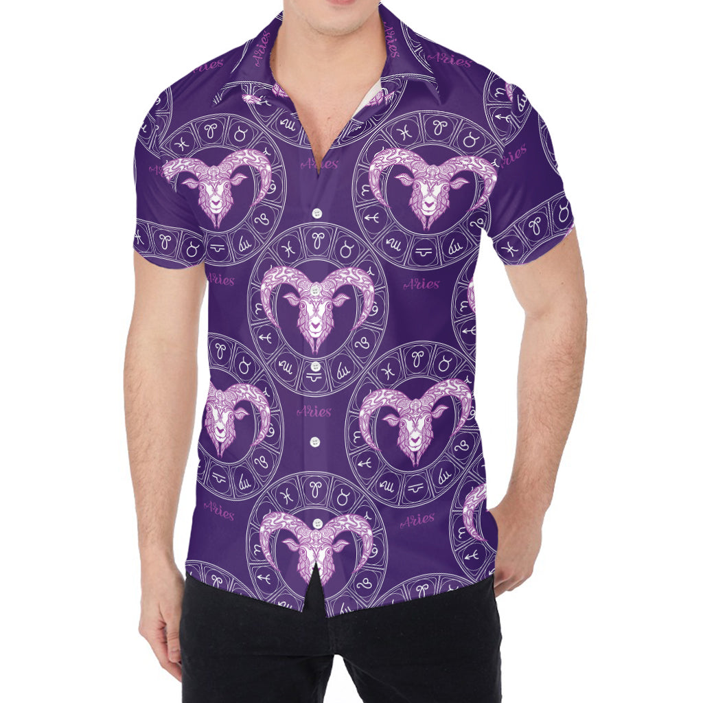 Purple Aries Zodiac Pattern Print Men's Shirt