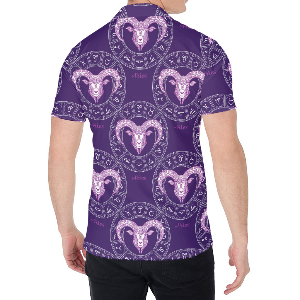 Purple Aries Zodiac Pattern Print Men's Shirt