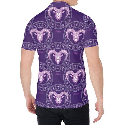 Purple Aries Zodiac Pattern Print Men's Shirt