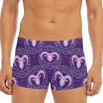 Purple Aries Zodiac Pattern Print Men's Short Boxer Briefs