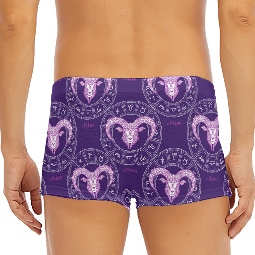 Purple Aries Zodiac Pattern Print Men's Short Boxer Briefs