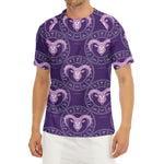 Purple Aries Zodiac Pattern Print Men's Short Sleeve Rash Guard