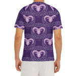 Purple Aries Zodiac Pattern Print Men's Short Sleeve Rash Guard
