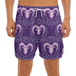 Purple Aries Zodiac Pattern Print Men's Split Running Shorts