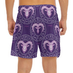 Purple Aries Zodiac Pattern Print Men's Split Running Shorts