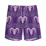 Purple Aries Zodiac Pattern Print Men's Sports Shorts