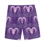 Purple Aries Zodiac Pattern Print Men's Sports Shorts