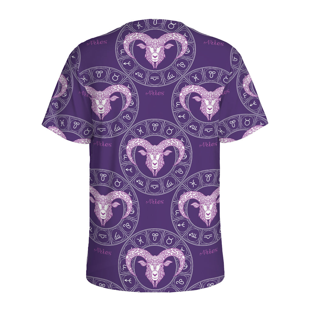 Purple Aries Zodiac Pattern Print Men's Sports T-Shirt