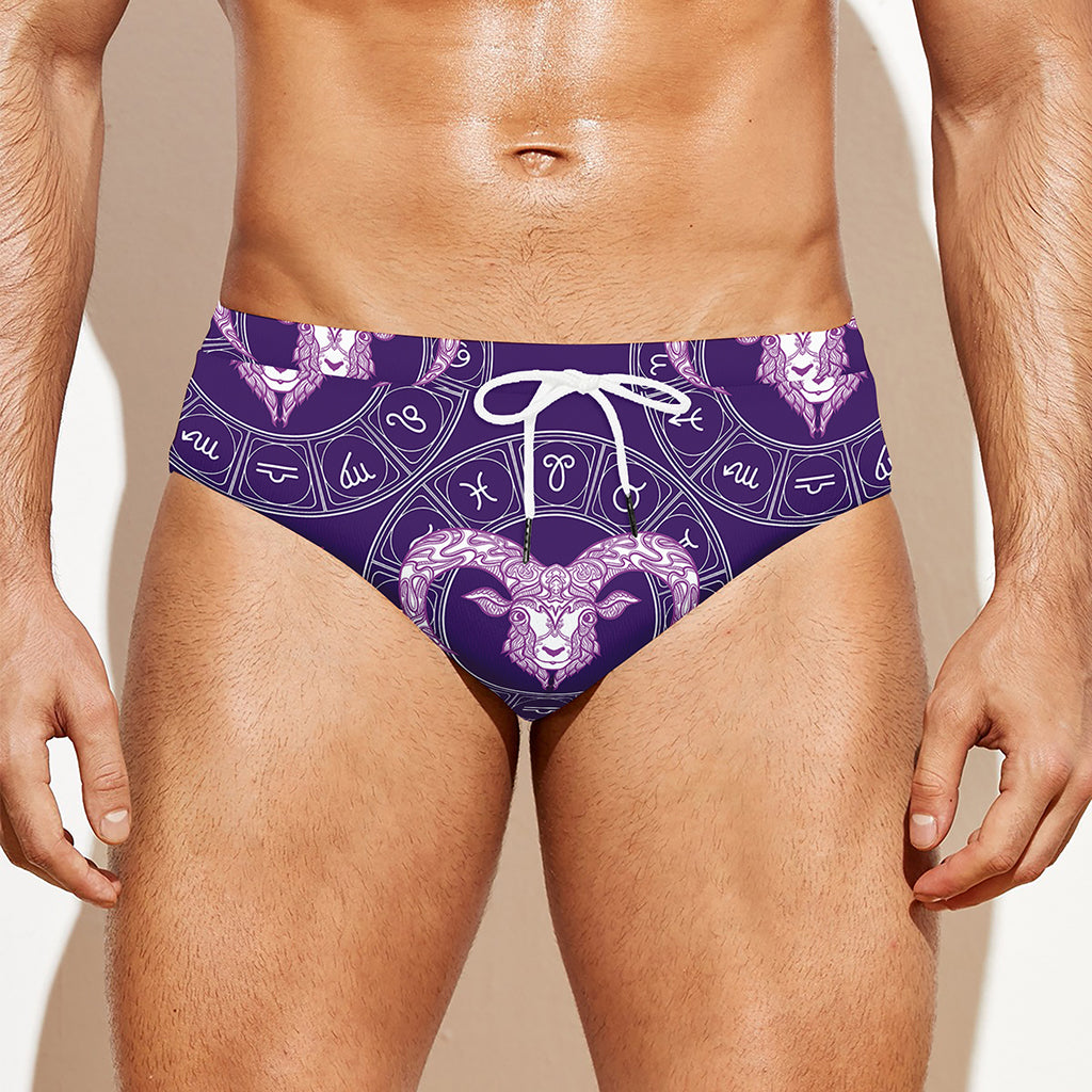 Purple Aries Zodiac Pattern Print Men's Swim Briefs