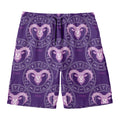 Purple Aries Zodiac Pattern Print Men's Swim Trunks
