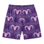 Purple Aries Zodiac Pattern Print Men's Swim Trunks