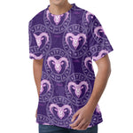 Purple Aries Zodiac Pattern Print Men's Velvet T-Shirt