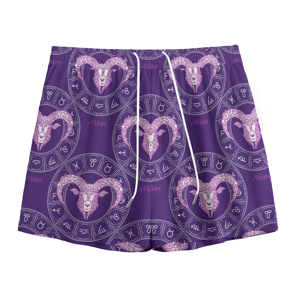 Purple Aries Zodiac Pattern Print Mesh Shorts