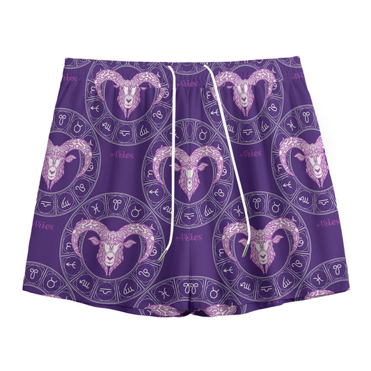Purple Aries Zodiac Pattern Print Mesh Shorts