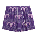 Purple Aries Zodiac Pattern Print Mesh Shorts