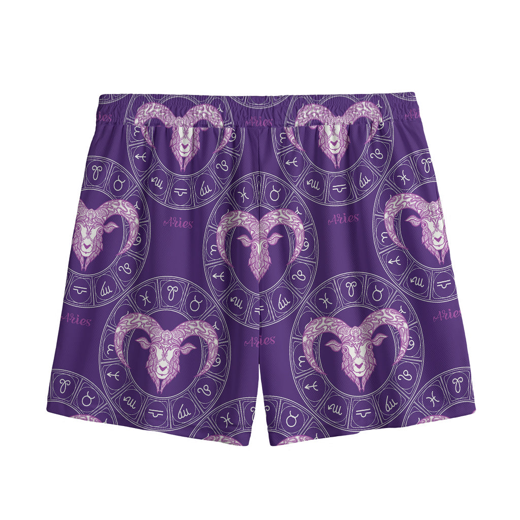 Purple Aries Zodiac Pattern Print Mesh Shorts