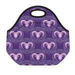 Purple Aries Zodiac Pattern Print Neoprene Lunch Bag