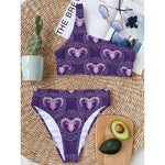 Purple Aries Zodiac Pattern Print One Shoulder Bikini Top