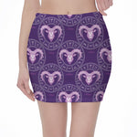 Purple Aries Zodiac Pattern Print Pencil Mini Skirt