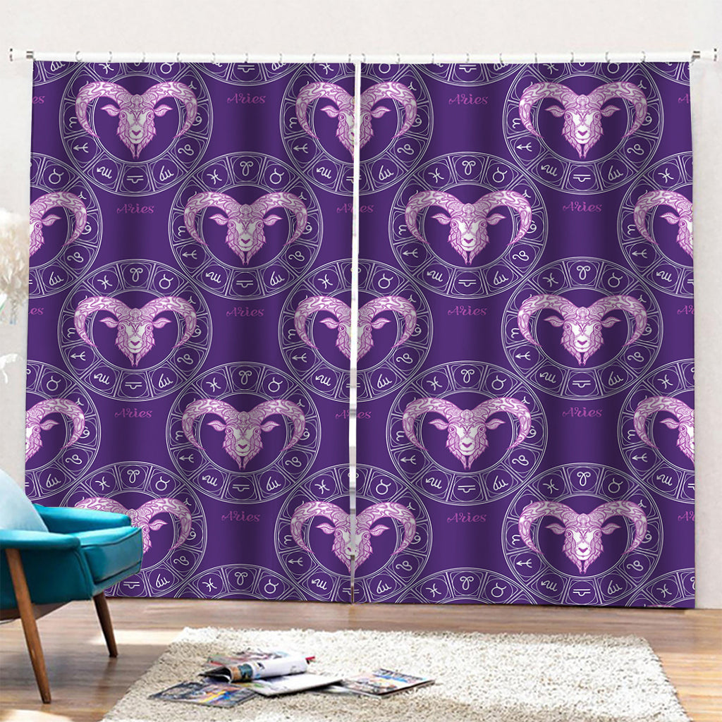 Purple Aries Zodiac Pattern Print Pencil Pleat Curtains