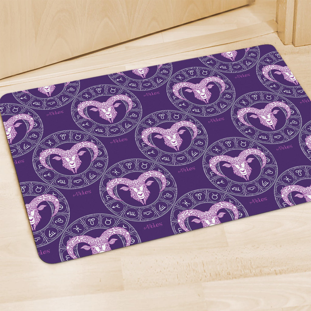 Purple Aries Zodiac Pattern Print Polyester Doormat