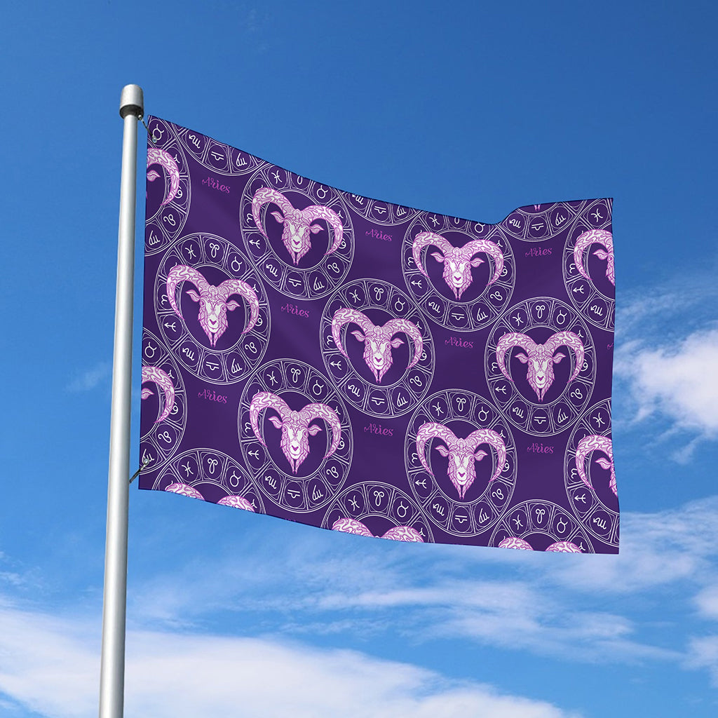 Purple Aries Zodiac Pattern Print Polyester Flag