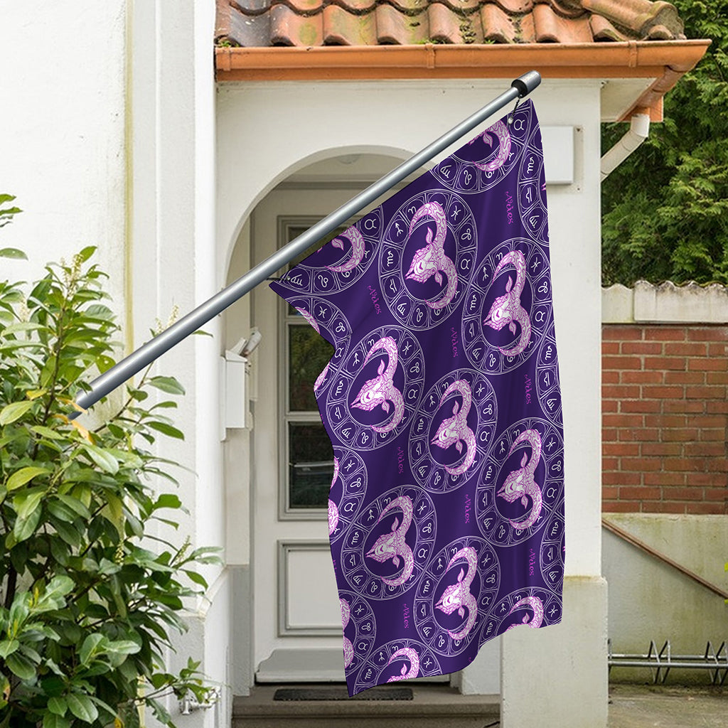 Purple Aries Zodiac Pattern Print Polyester Flag