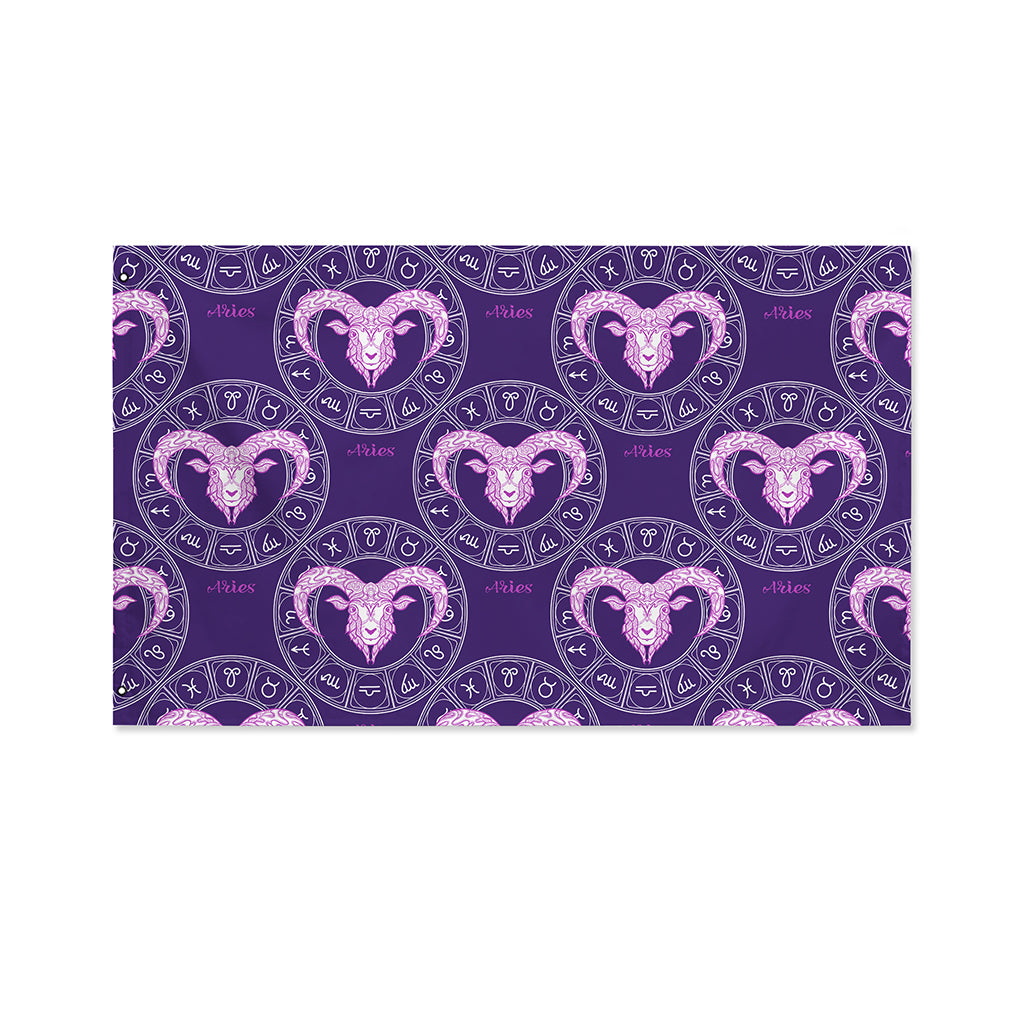 Purple Aries Zodiac Pattern Print Polyester Flag