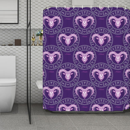 Purple Aries Zodiac Pattern Print Polyester Shower Curtain