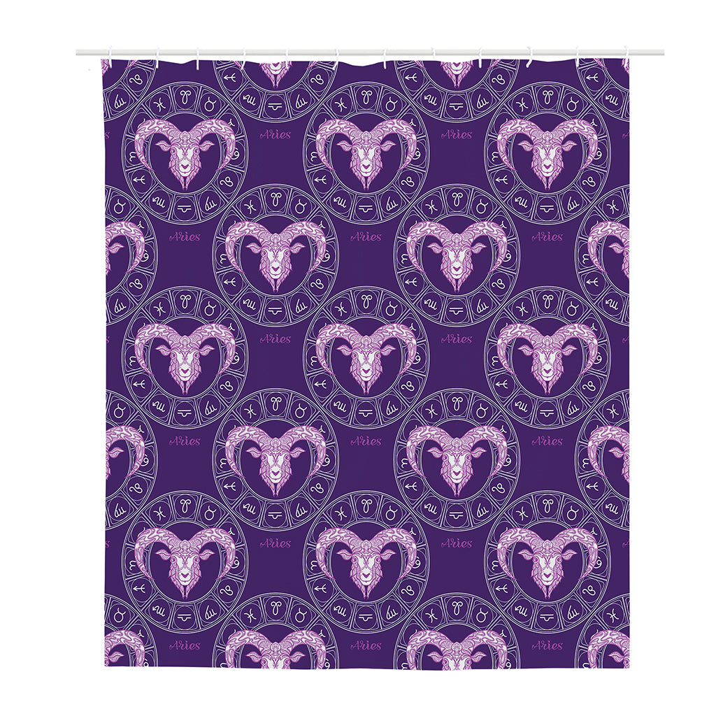 Purple Aries Zodiac Pattern Print Polyester Shower Curtain
