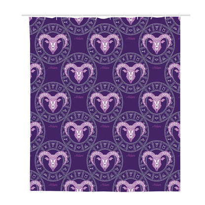 Purple Aries Zodiac Pattern Print Polyester Shower Curtain