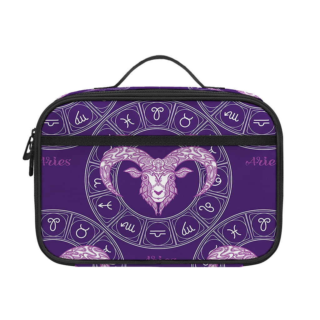 Purple Aries Zodiac Pattern Print Portable Lunch Bag