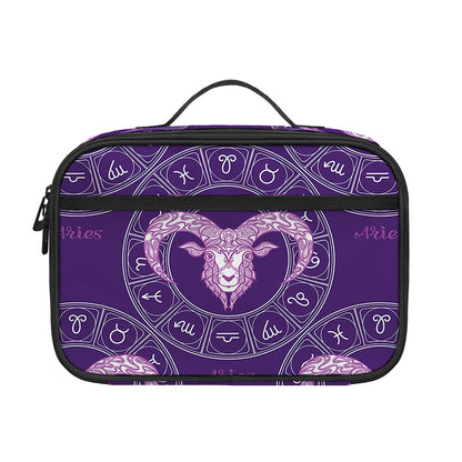 Purple Aries Zodiac Pattern Print Portable Lunch Bag