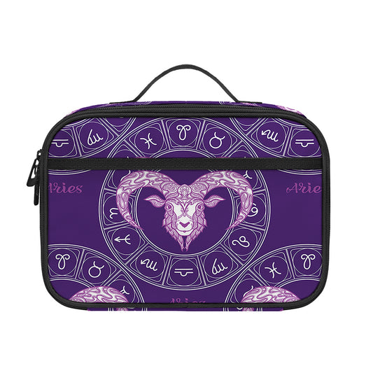 Purple Aries Zodiac Pattern Print Portable Lunch Bag