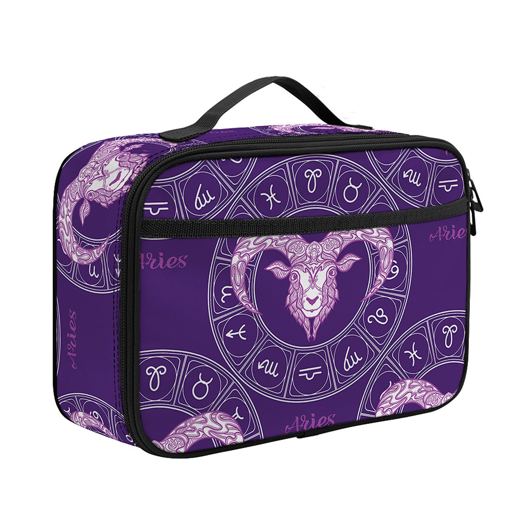 Purple Aries Zodiac Pattern Print Portable Lunch Bag