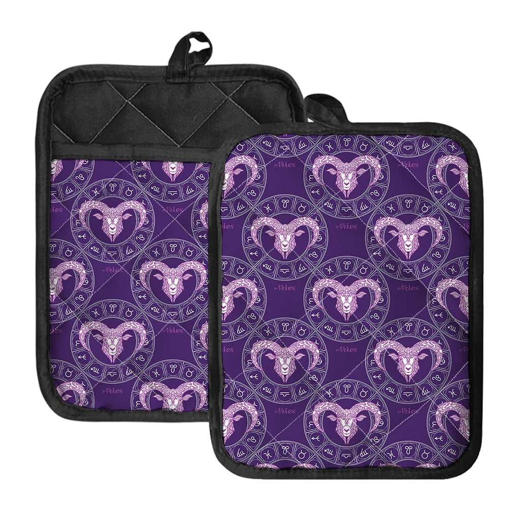 Purple Aries Zodiac Pattern Print Pot Holders With Pocket