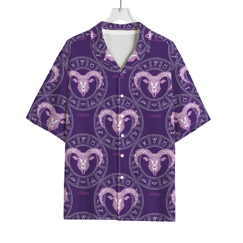 Purple Aries Zodiac Pattern Print Rayon Hawaiian Shirt